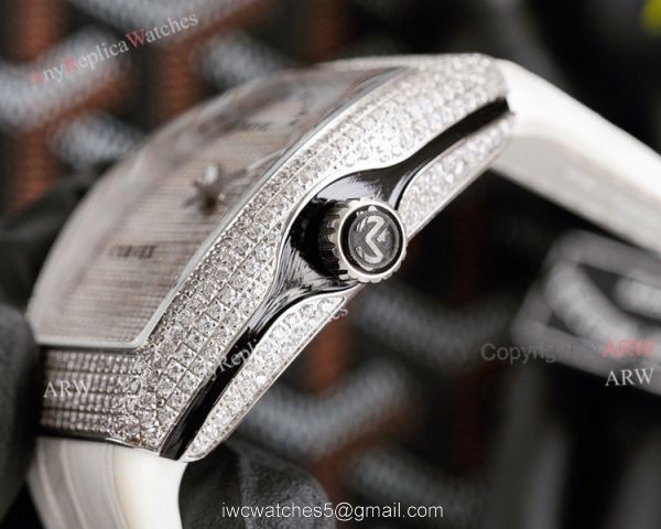 Replica Iced Out Franck Muller V45 Diamond Watch Automatic White Leather Strap 4