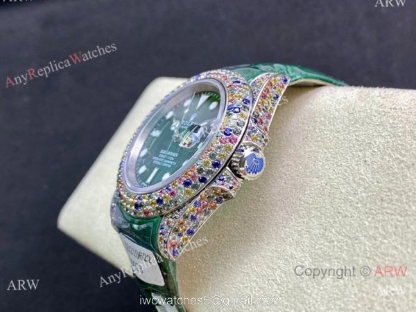 Swiss Quality Copy Rolex Submariner Green Limited Edition Watch Rainbow Bezel 4