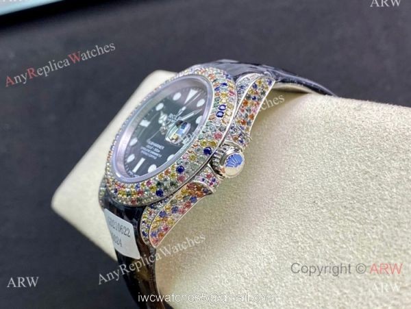 Swiss Quality Copy Rolex Submariner Limited Edition Watch Black Dial Rainbow Bezel 4