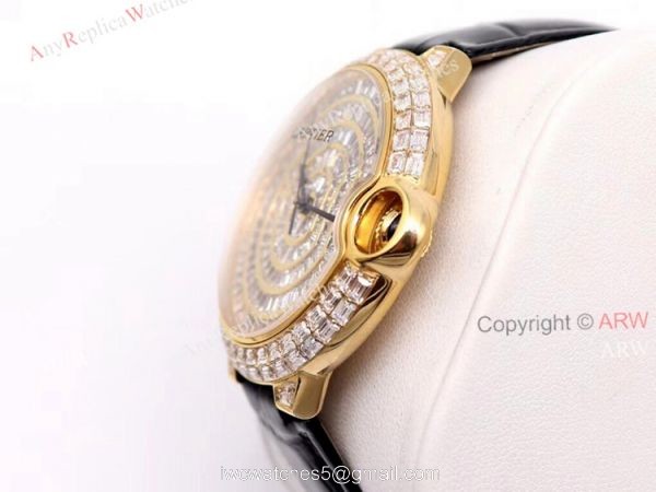 Gold Cartier Ballon Bleu 42mm Full Diamonds Knockoff Watch 4