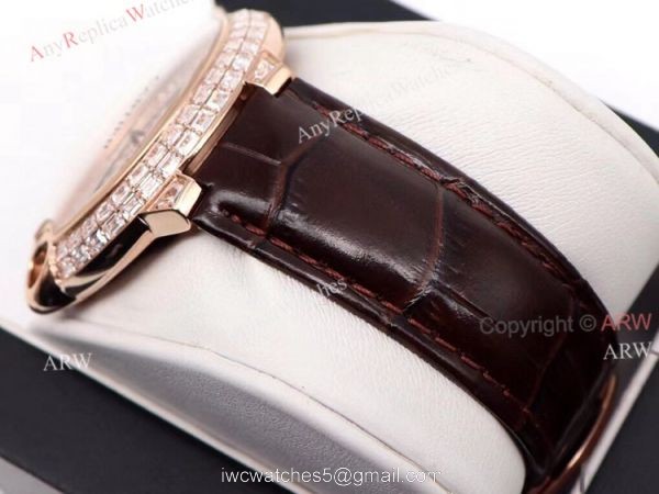Replica Cartier Ballon Bleu 42mm Leather Strap Rose Gold Watch With Diamonds 4