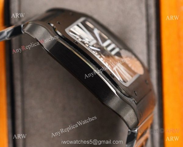 New Replica Santos de Cartier Skeleton watch All Black Swiss Quality 4