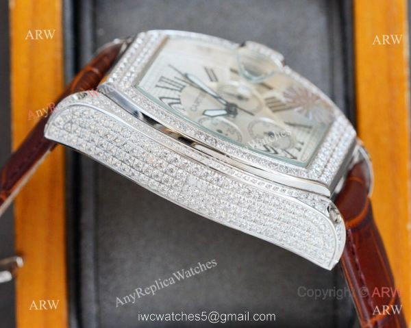 Iced Out Cartier Roadster Replica Watch White Chronograph Dial Men Watch 4