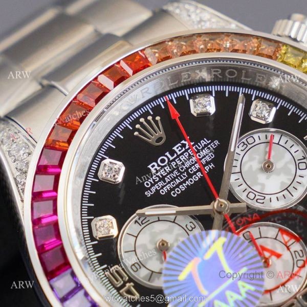 Swiss Quality Copy Rolex Daytona Rainbow Watch 40mm Stainless Steel 4
