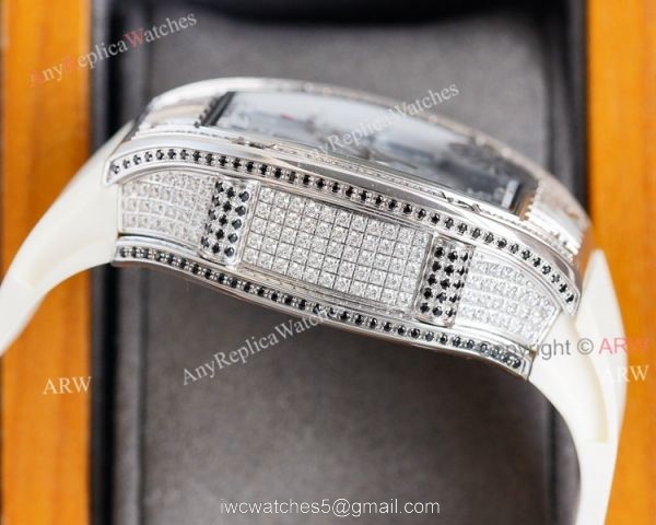 (RM Factory) Copy Richard Mille RM010 Watch With Diamonds White Rubber Band 4