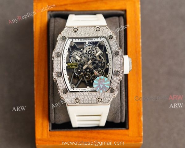 (RM Factory) Clone Richard Mille RM035-01 Orange Rubber Strap Knockoff Watch With Diamonds 4