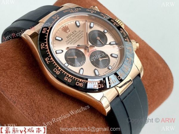 Copy Rolex Daytona A7750 Oysterflex Watch White Dial Rose Gold 4