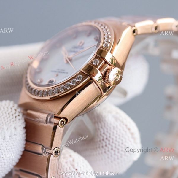 Swiss Copy Omega Constellation 8700 Automatic Watch 29mm Rose Gold Diamond 4