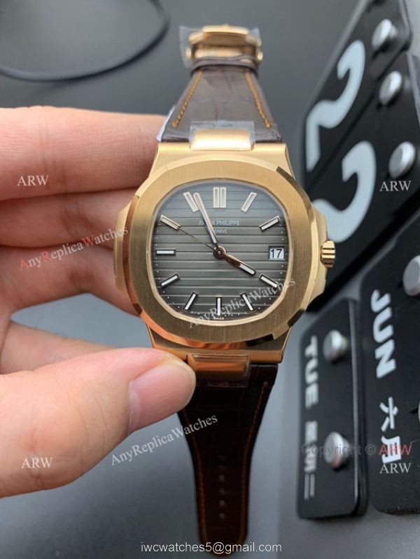 3K Factory Patek Philippe Nautilus 5711R Rose Gold Brown Leather Strap 4