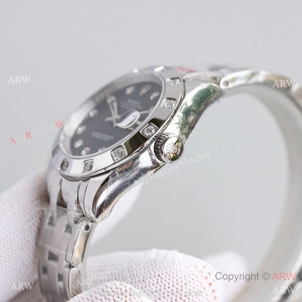 Swiss Replica Rolex Datejust Pearlmaster 81319 Watch Black Mother-Of-Pearl Stainless Steel 34mm 4