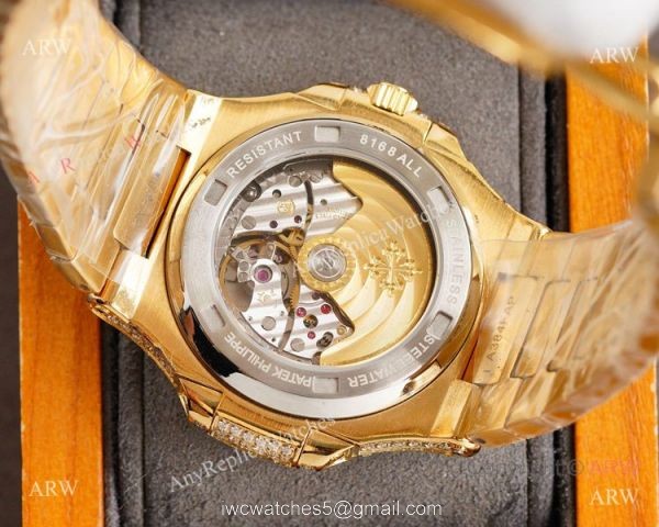Swiss Grade Copy Patek Philippe Nautilus 9015 Ultra thin Watch 40 Diamond Dial All Gold 4
