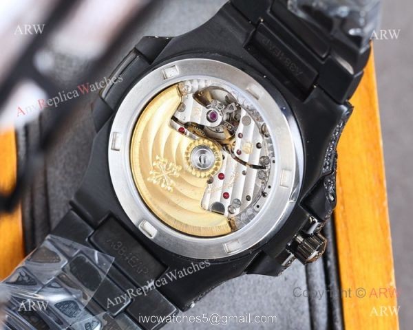 Swiss Grade One Patek Philippe Nautilus Iced Out 9015 Watch Solid Black 4