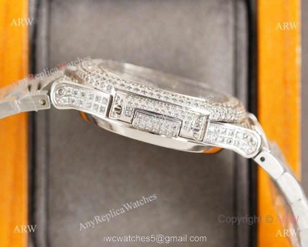 AAA Grade Iced Out Patek Philippe Nautilus Swiss 9015 Watch Full Diamond 4