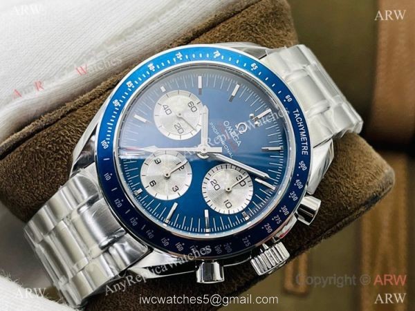 2021 New! Swiss Omega Speedmaster 7750 Watch Blue Bezel Stainless Steel 4