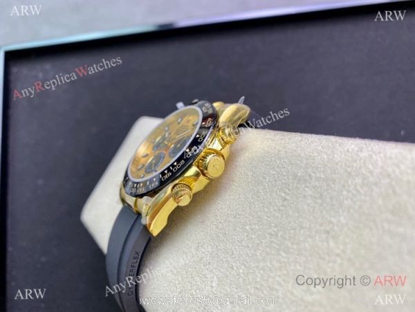 Swiss Copy Rolex Daytona Asia7750 Men Watch Champagne Dial Oysterflex Rubber Strap 4
