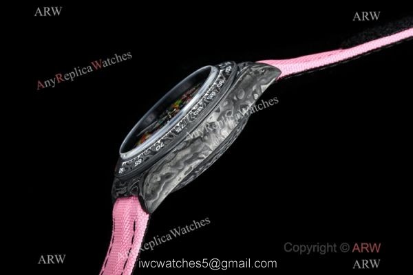 New! TW Swiss Rolex Carbon-Lime Daytona 7750 Watch Pink Fabric Leather Band 4