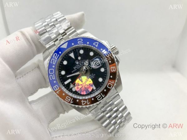 Copy Rolex GMT-Master II Blue/Brown Bezel Stainless Steel Watch 40mm NEW Jubilee Strap 4