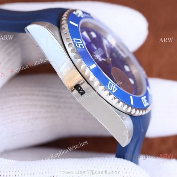 Swiss Quality Rolex Submariner Date Watch Citizen 8215 Blue Oysterflex Rubber Band 4