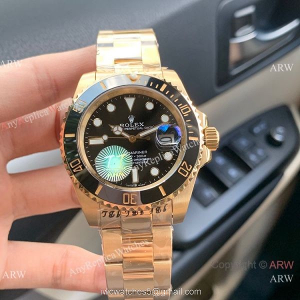 Swiss Quality AAA Replica Rolex Submariner Citizen 8215 Watch Yellow Gold Black 40mm 4