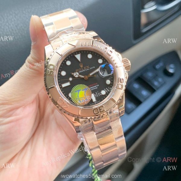 Swiss Quality Replica Rolex Yachtmaster Citizen 8215 Watch 904l Rose Gold Black Dial 4