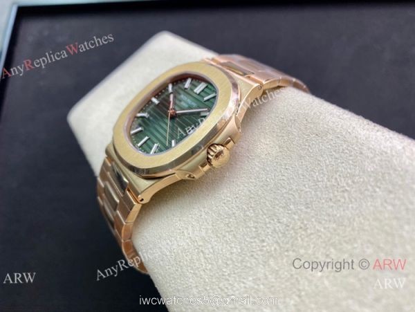 Swiss Copy Patek Philippe Nautilus Cal 324 sc Watch Rose Gold Olive Green Dial 4