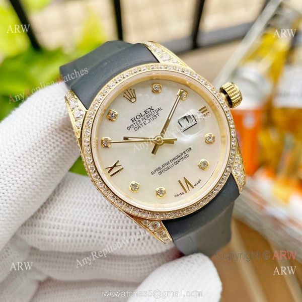Replica Citizen 8215 ROLEX Datejust White Gold Diamond bezel Ladies Watch 4