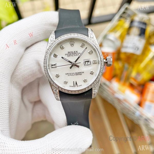 Replica ROLEX Datejust Citizen 8215 Rubber strap Diamond Ladies Watch 4