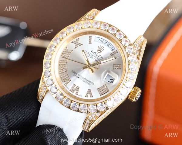 Replica Rolex Day-Date Diamond Gold Bezel Black Face 40 MM Watch 4