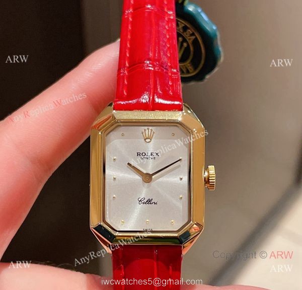 Replica Rolex Cellini White Face Gold Case Leather Strap 24MM Watch 4