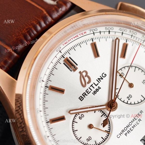 Copy Breitling Premier B01 Rose Gold Case Brown Leather Strap 42MM Men Watch 4