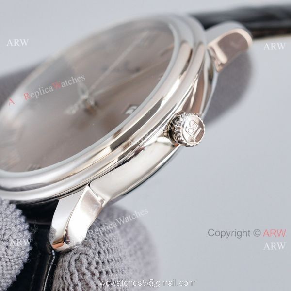 Fake Blancpain Villeret Gray Face 40MM Watch With Roman Markers Leather Band 4