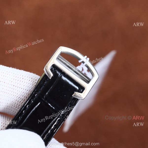 Copy Balloon Blue Cartier SS Silver Face Watch with Black Leather Strap 4
