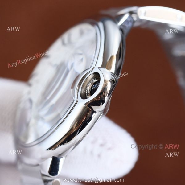 Copy Balloon Blue Cartier Silver Face 42mm Stainless Steel Strap Watch 4