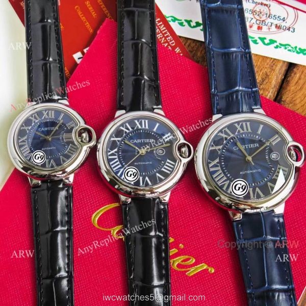 Fake Balloon Blue Cartier V6 Blue Dial Watch with Blue Leather Strap 4