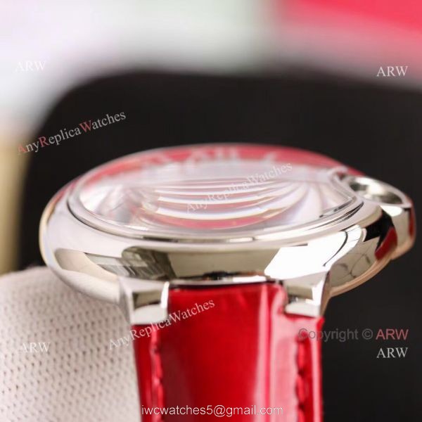 Copy Balloon Blue Cartier Red Dial Watch Polished SS Case Leather Strap 4