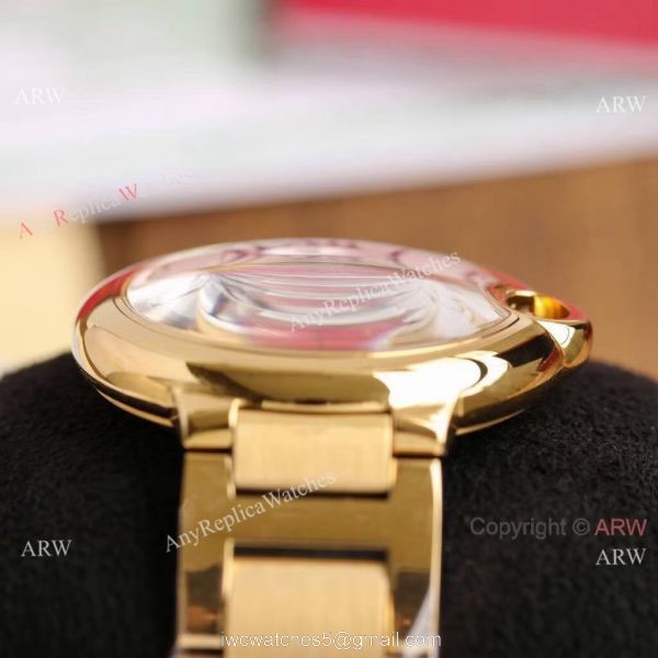 Replica V6 Cartier Balloon Blue Rose Gold Case White Face Watch SS Strap 4