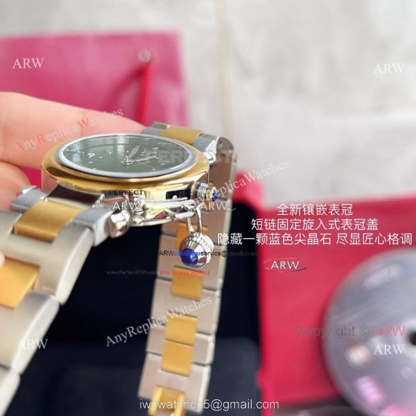 Replica Cartier Pasha Deep Green Dial 2-Tone Gold Watch With Arabic Markers 4