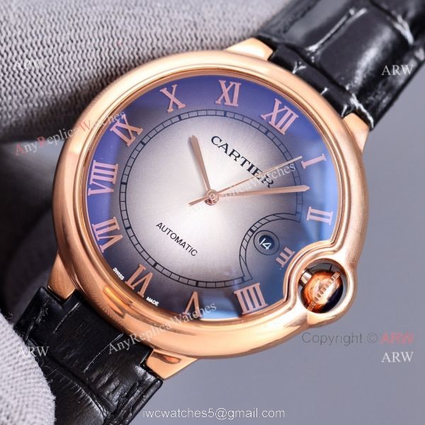 Copy Balloon Blue Cartier Gradient Face Gold Case 42MM Watch Leather Strap 4