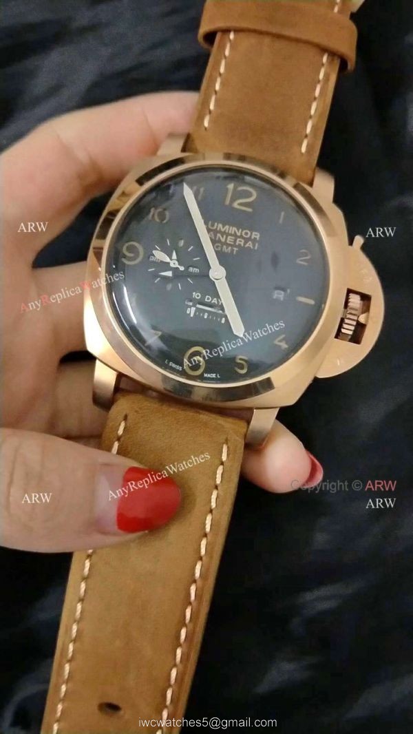 PANERAI LUMINOR 10 DAYS GMT REPLICA WATCH ROSE GOLD BLACK DIAL 4