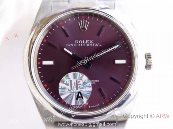 Replica Rolex Oyster Perpetual New Red Grape Dial Stainless Steel Swiss 3132 Watch JF Factory 4