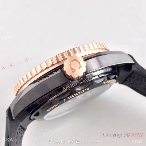 Swiss Replica Omega Seamaster Planet Ocean Deep Black GMT Ceramic Rose Gold Watch 4