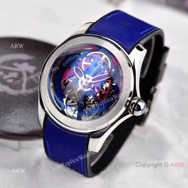 Best Replica CORUM Bubble Skeleton Watch SS Black Rubber Strap 4