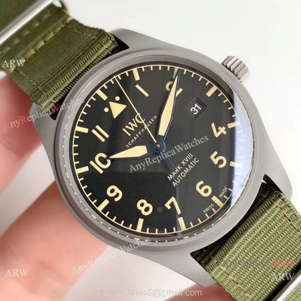 Swiss IWC Mark XVIII Replica Watch Titanium Green Nato Strap M+ Factory 4