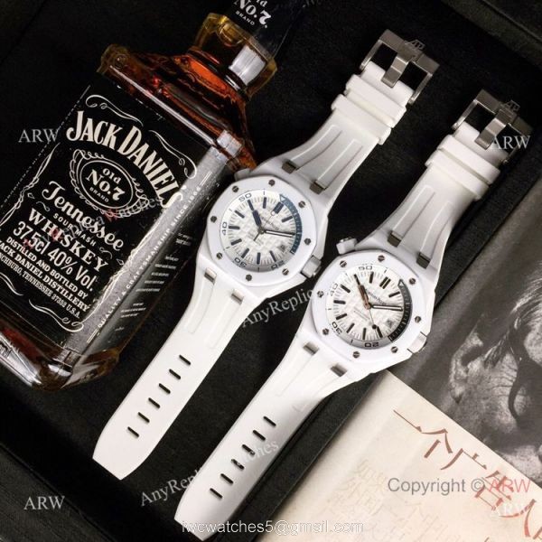 Swiss 3120 Audemars Piguet Royal Oak Offshore Divers White Ceramic Blue Rubber Watch New Replica 4