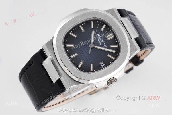 Swiss Replica Patek Philippe Nautilus Dark Blue Dial Silver Case Automatic Watch 4