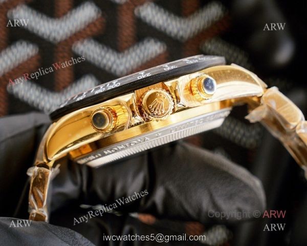 Best Replica Rolex Daytona Skeleton Montoya Yellow Gold Swiss 4130 Carbon Watch 4