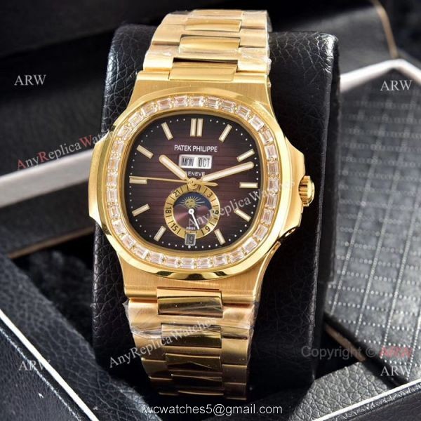 Wholesale Copy Patek Philippe Annual Calendar Watches Yellow Gold with Diamond 4