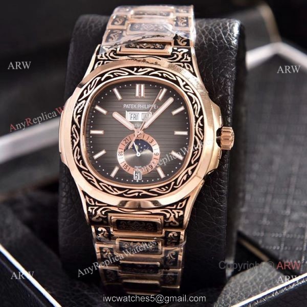 Patek Philippe Annual Calendar Copy Watches Rose Gold Engraving 4