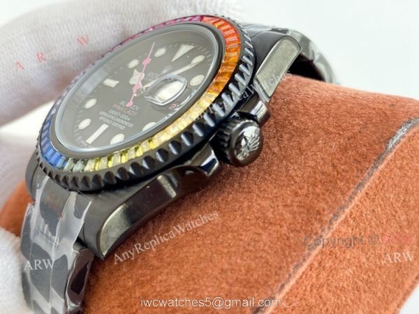High Copy Rainbow Rolex Blaken Submariner Pink Lady 40mm All Black Watch 4