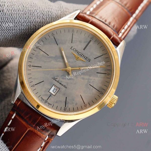 Replica Longines Elegant Rose Gold Bezel 8215 Movement White Dial Brown Leather Strap Watch 4